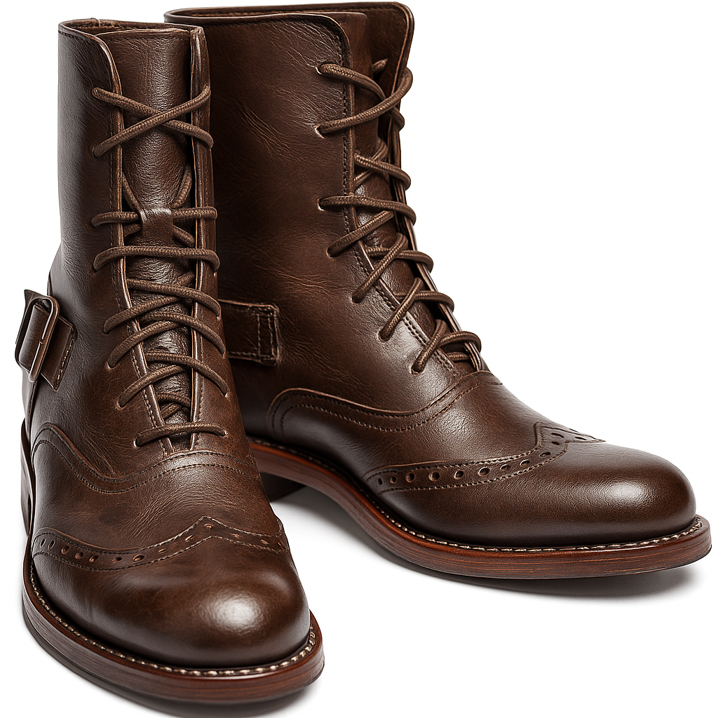 Classic Vintage Brown Leather Lace-Up Boots
