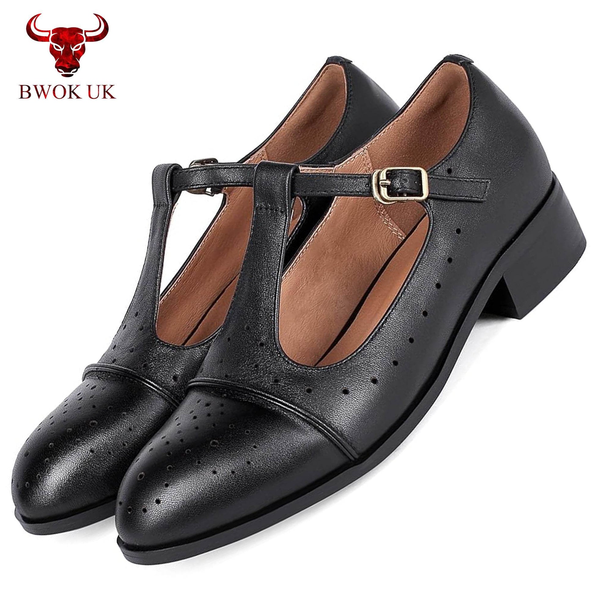 Black Leather Mary Jane Shoes - Bwok limited