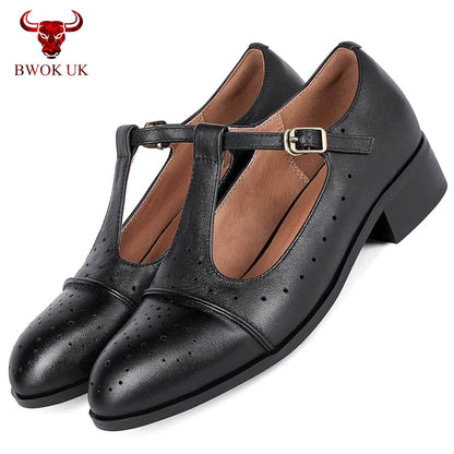 Black Leather Mary Jane Shoes - Bwok limited