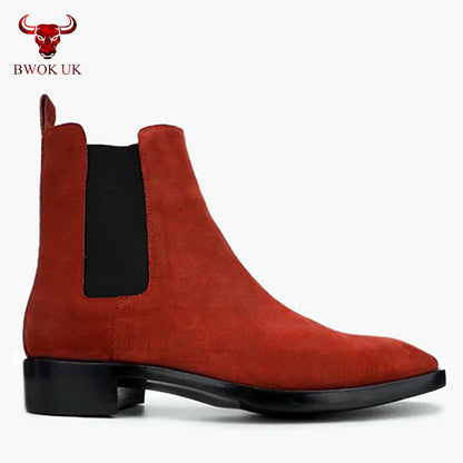 Red Suede Chelsea Boots