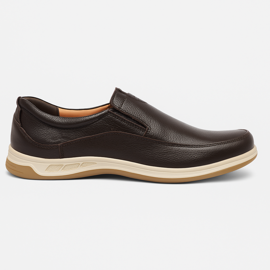 Medicated Soft Sole Leather Shoes for Men – Brown Slip-On