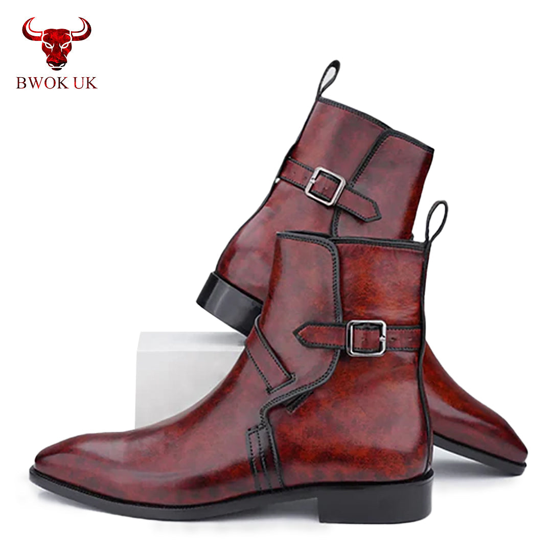 Red Leather  Ankle Boots