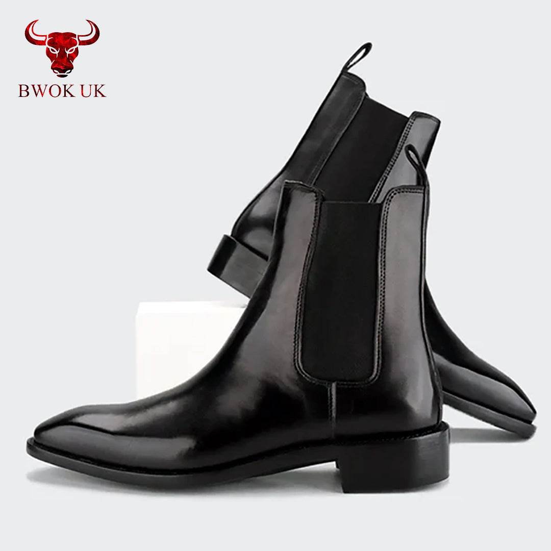 Black Leather Chelsea Boots - Bwok limited
