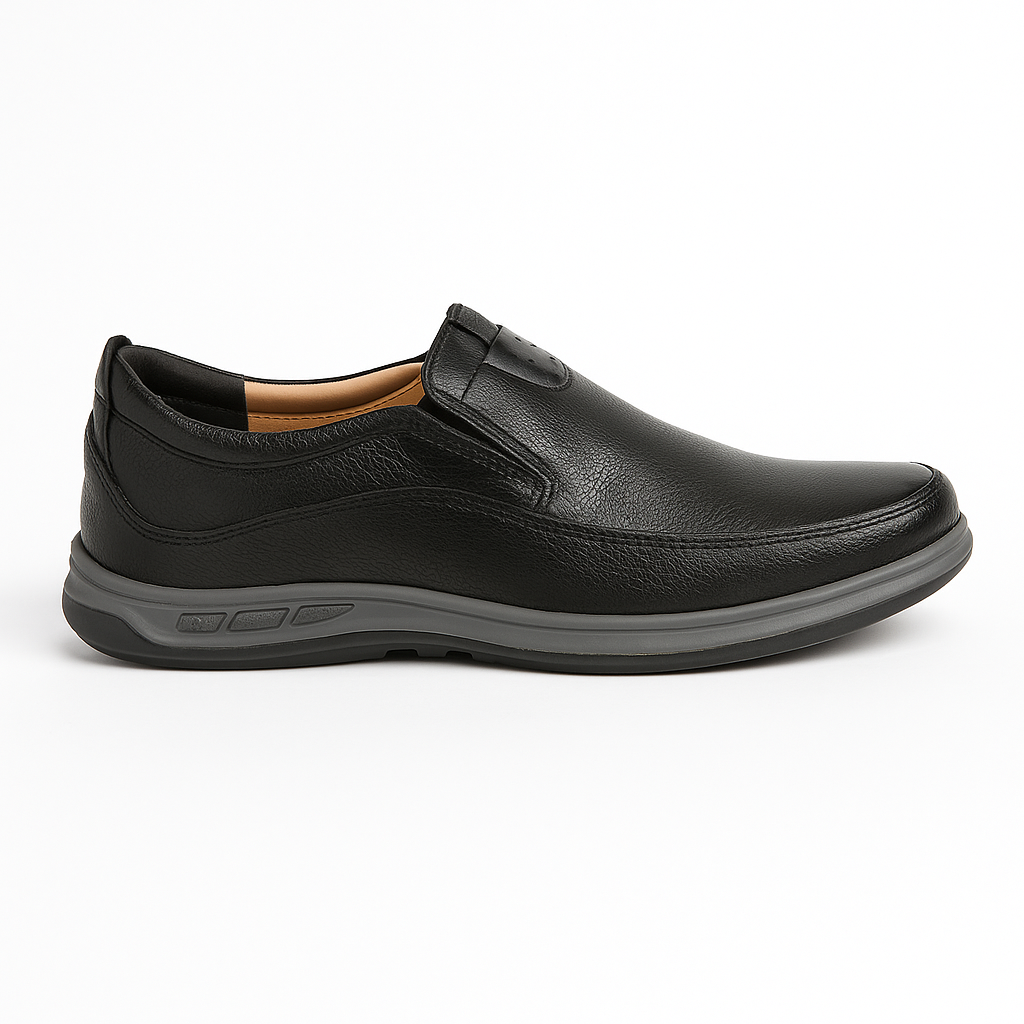 Medicated Soft Sole Leather Shoes for Men – Black Slip-On