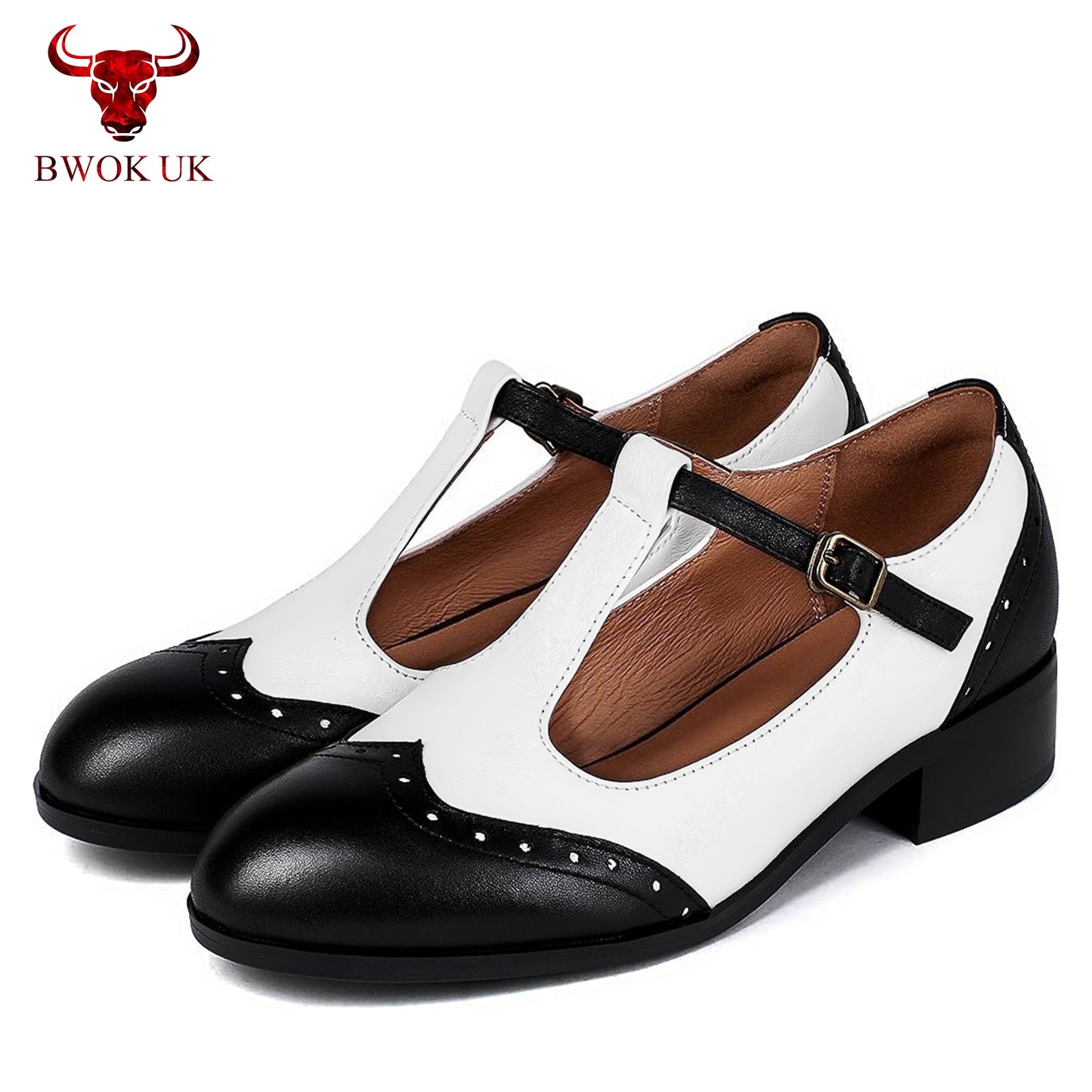 Women’s Black & White T-Bar Shoes