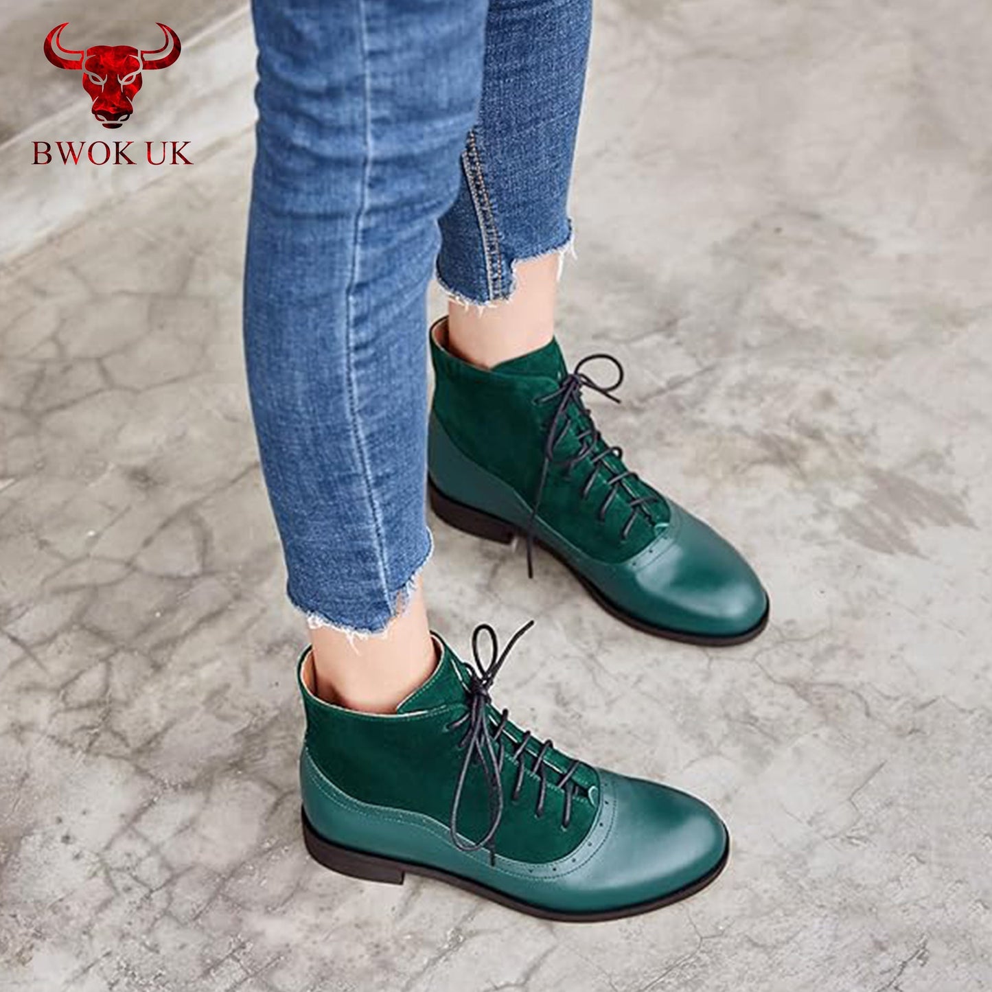 Women’s Green Leather & Suede Ankle Boots