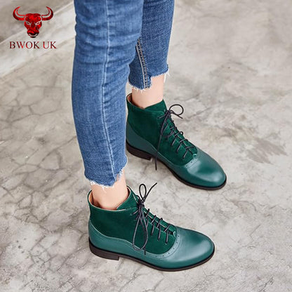 Women’s Green Leather & Suede Ankle Boots