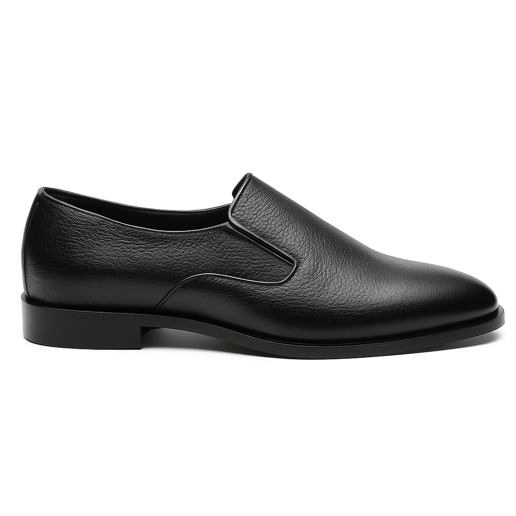 Handmade Black Pebbled Leather Slip-On Dress Shoes for Men