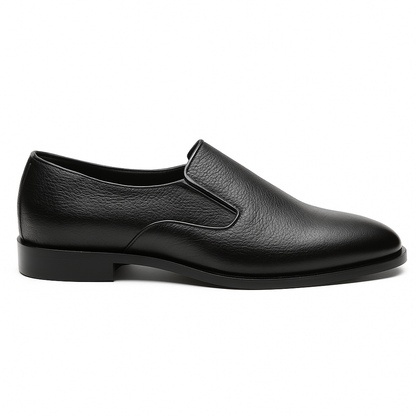 Handmade Black Pebbled Leather Slip-On Dress Shoes for Men