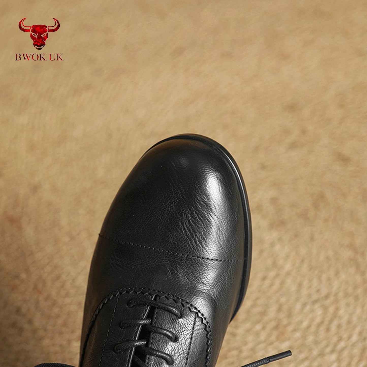 Black Leather Lace-Up Shoes - Bwok limited