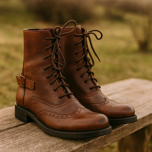 Classic Vintage Brown Leather Lace-Up Boots