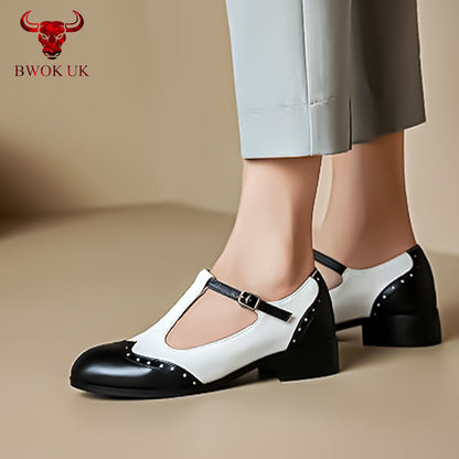 Women’s Black & White T-Bar Shoes