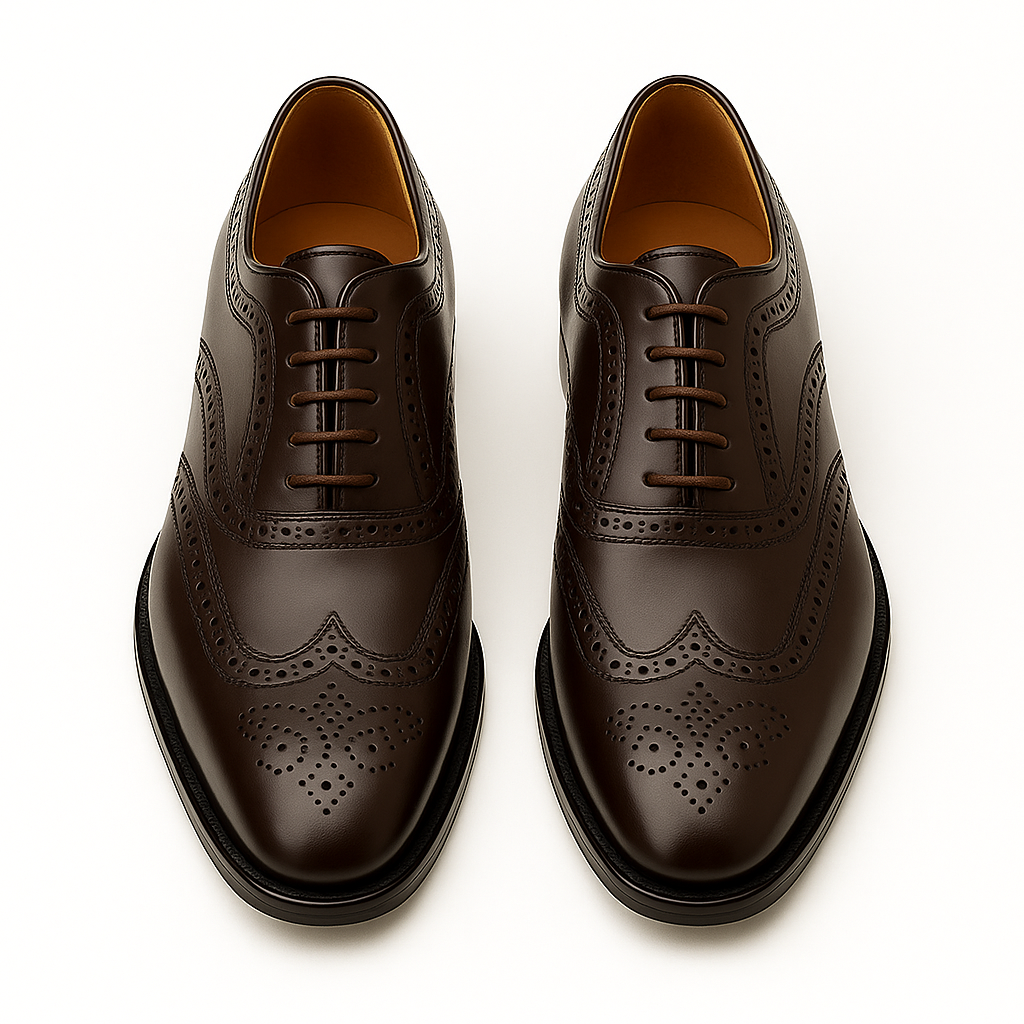 Handmade Dark Brown Leather Wingtip Brogue Oxford Shoes for Men