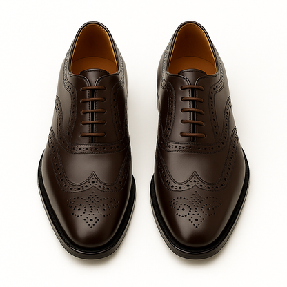 Handmade Dark Brown Leather Wingtip Brogue Oxford Shoes for Men