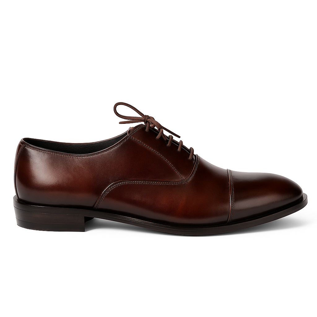 Handmade Brown Leather Cap Toe Oxford Shoes for Men