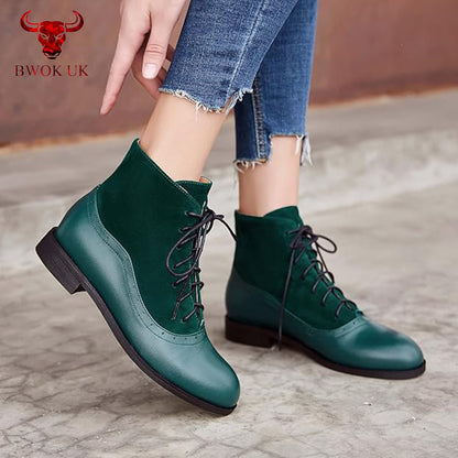 Women’s Green Leather & Suede Ankle Boots