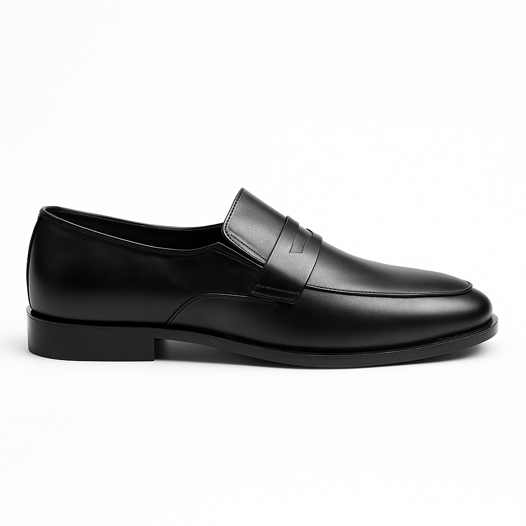 Handmade Black Leather Penny Loafers for Men