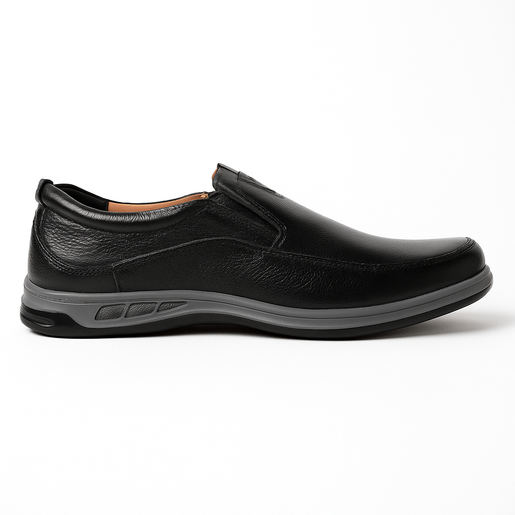 Medicated Soft Sole Leather Shoes for Men – Black Slip-On