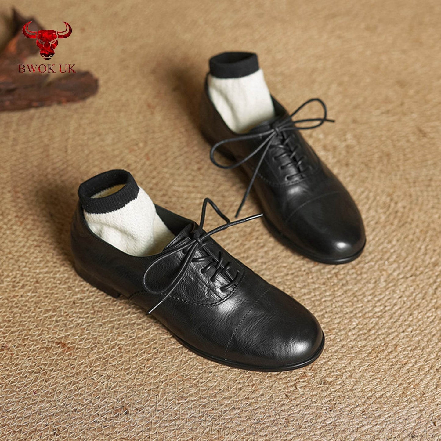 Black Leather Lace-Up Shoes - Bwok limited