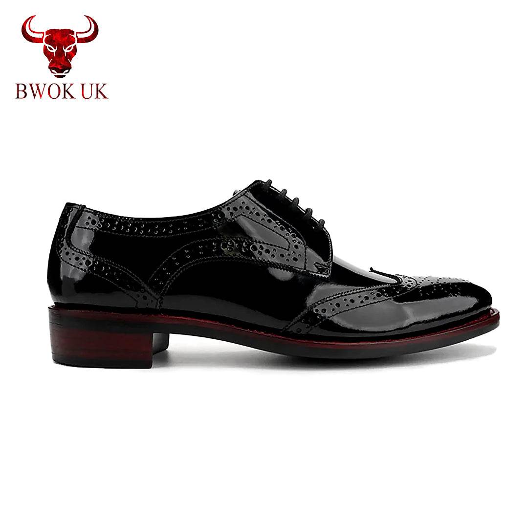 Black Patent Brogue Shoes - Bwok limited