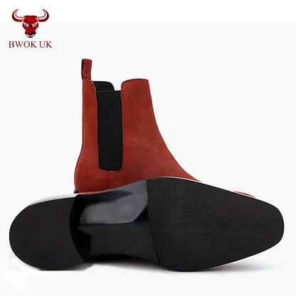 Red Suede Chelsea Boots