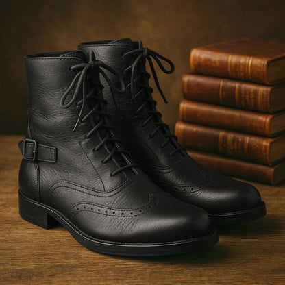 Classic Vintage Black Leather Lace-Up Boots