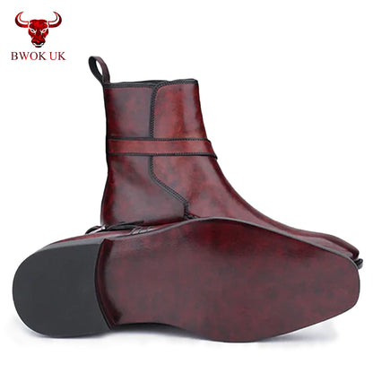 Red Leather  Ankle Boots