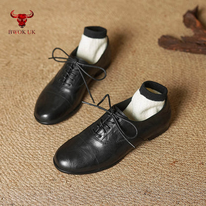 Black Leather Lace-Up Shoes - Bwok limited