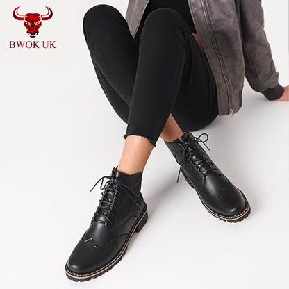 Black Leather Brogue Boots - Bwok limited