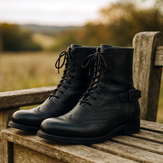 Classic Vintage Black Leather Lace-Up Boots