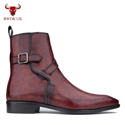 Red Leather  Ankle Boots