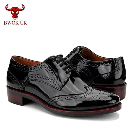 Black Patent Brogue Shoes - Bwok limited