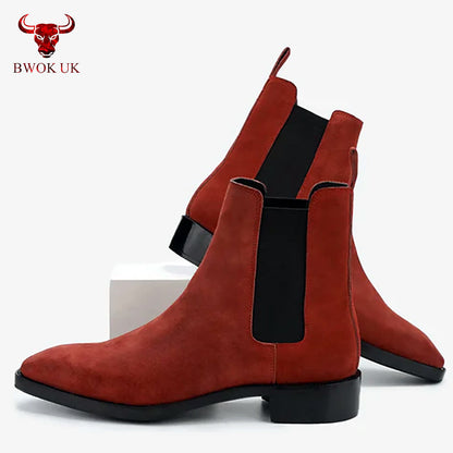Red Suede Chelsea Boots