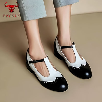 Women’s Black & White T-Bar Shoes
