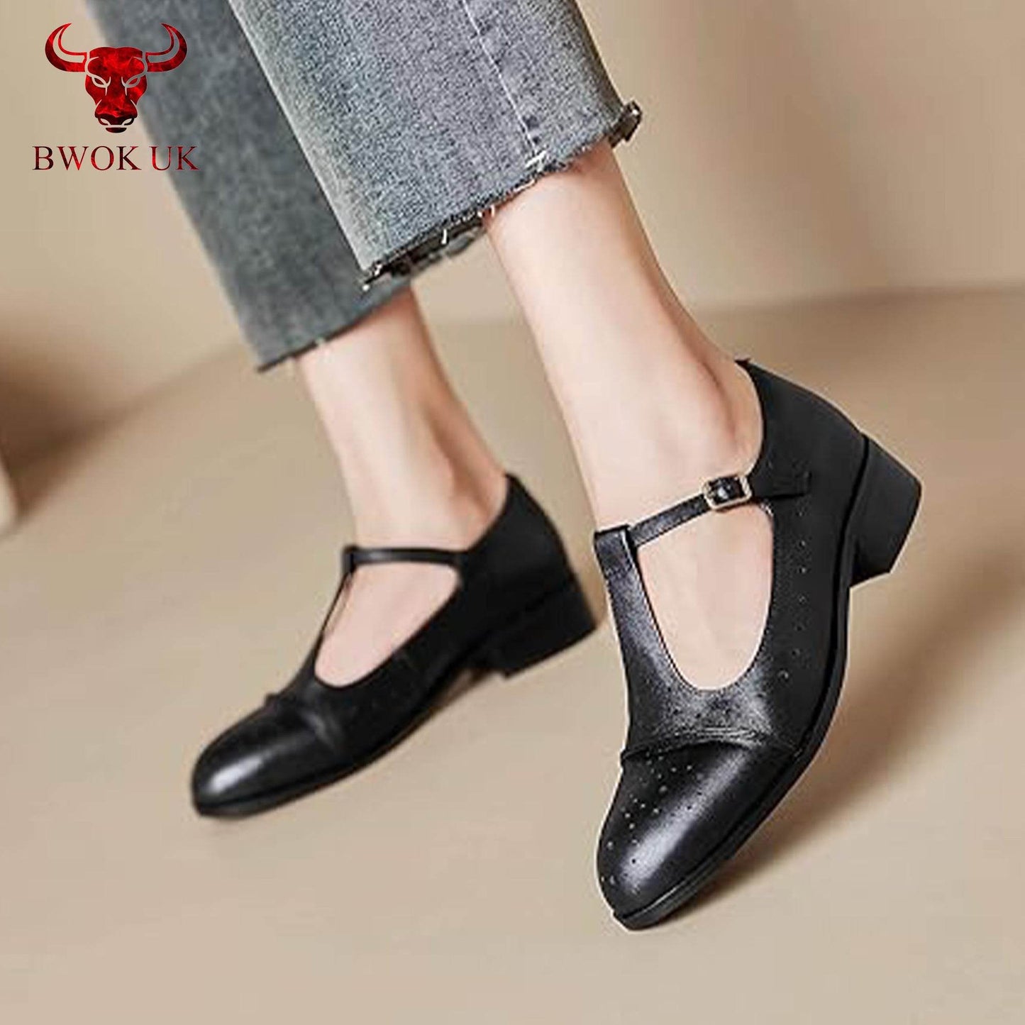 Black Leather Mary Jane Shoes - Bwok limited
