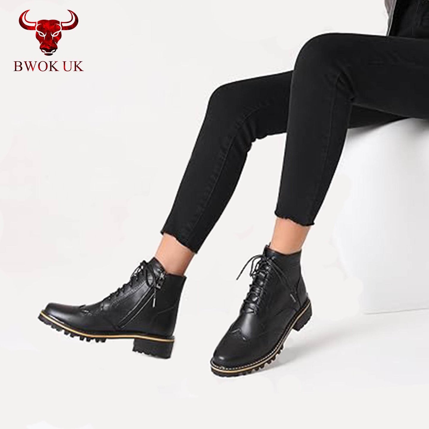Black Leather Brogue Boots - Bwok limited