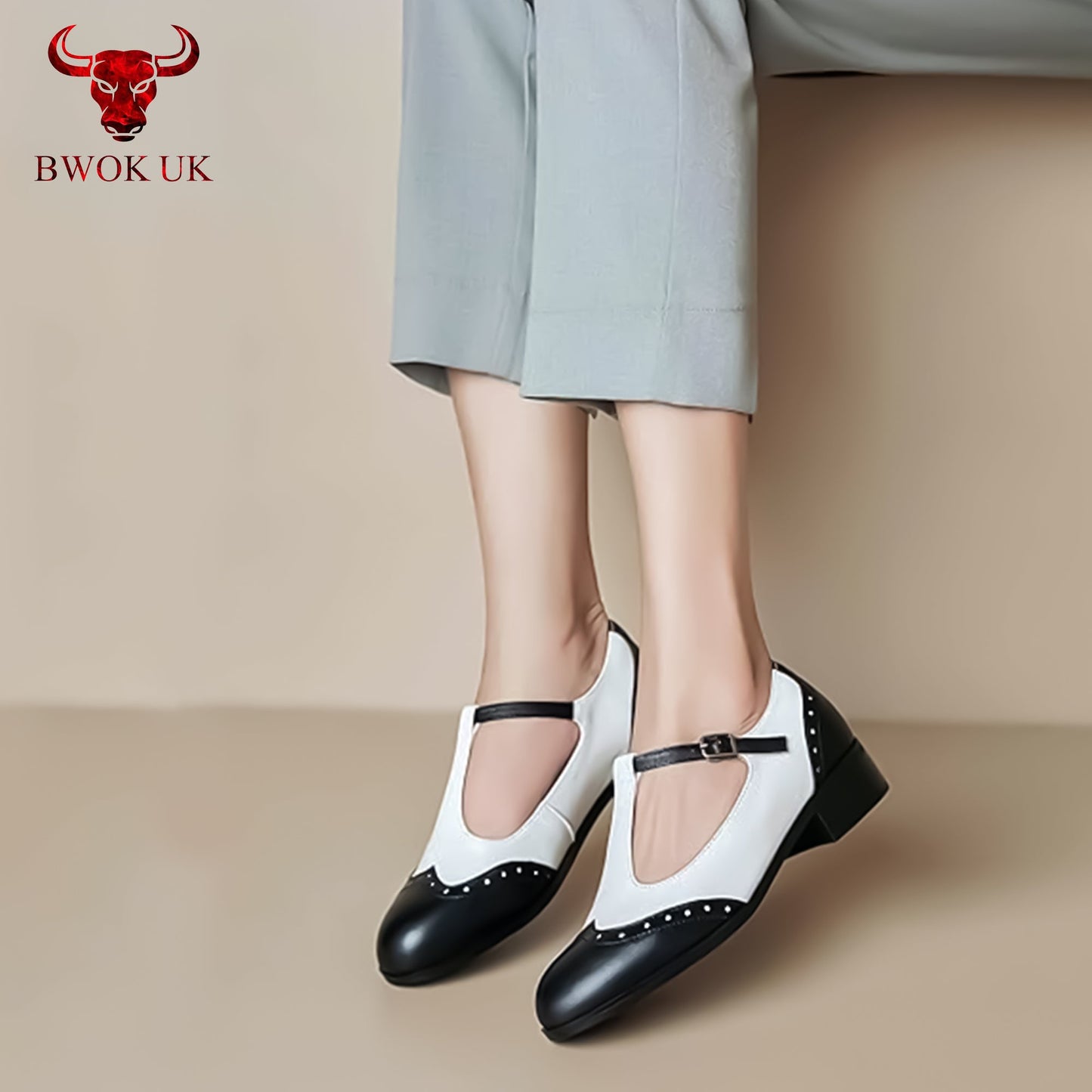 Women’s Black & White T-Bar Shoes