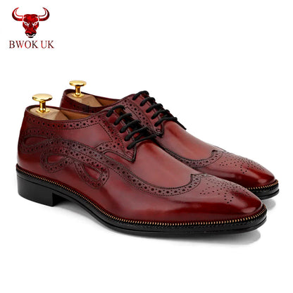 Burgundy Leather Brogue Shoes