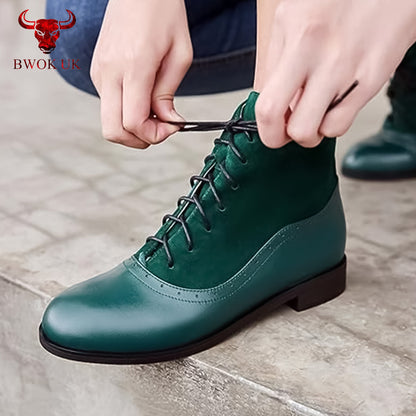 Women’s Green Leather & Suede Ankle Boots