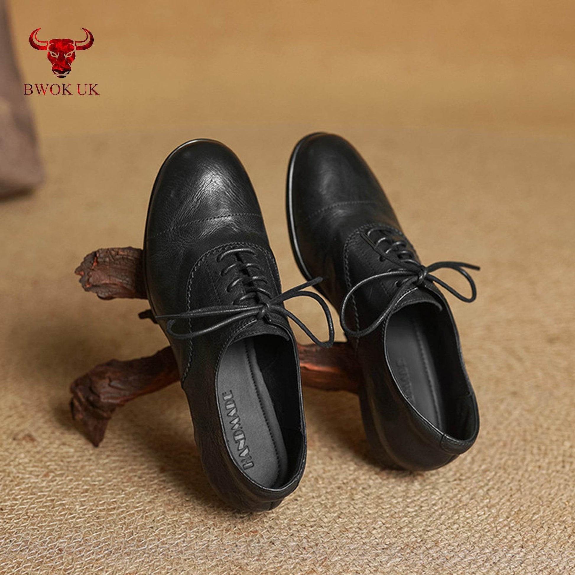 Black Leather Lace-Up Shoes - Bwok limited