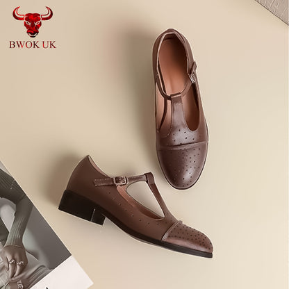 Classic Brown Leather Mary Jane Shoes