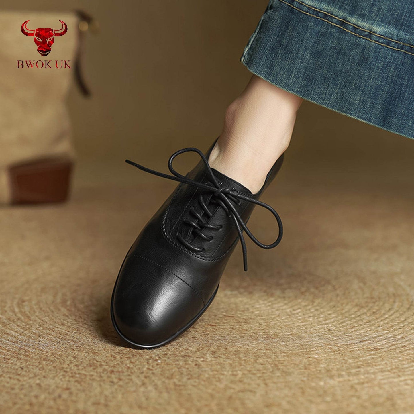Black Leather Lace-Up Shoes - Bwok limited