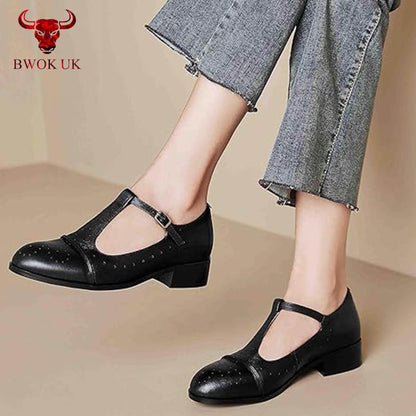 Black Leather Mary Jane Shoes - Bwok limited
