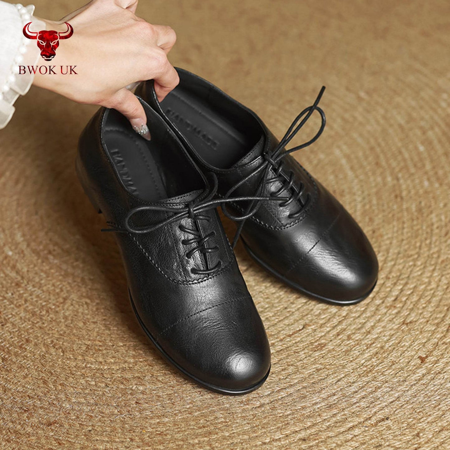 Black Leather Lace-Up Shoes - Bwok limited