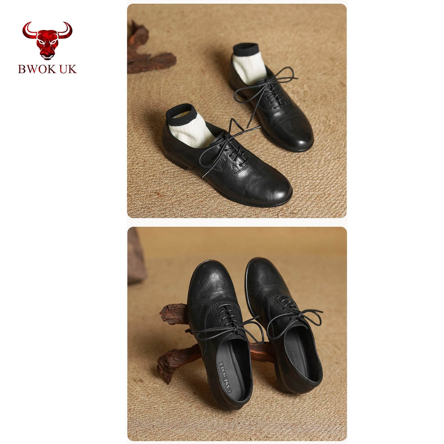 Black Leather Lace-Up Shoes - Bwok limited