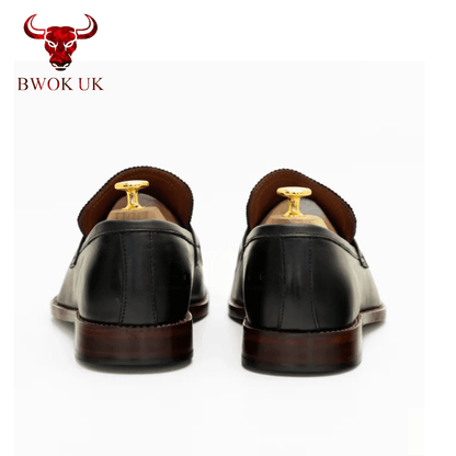 Black Leather Brogue Loafers - Bwok limited