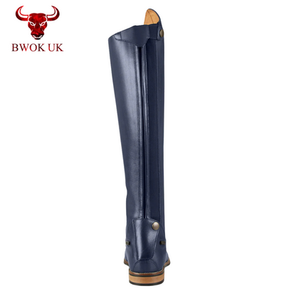 Navy Long Leather Riding Boots
