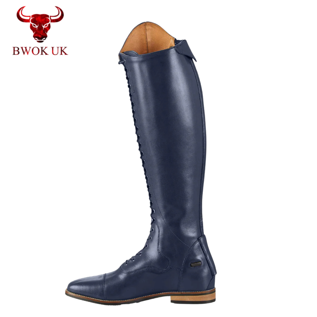 Navy Long Leather Riding Boots