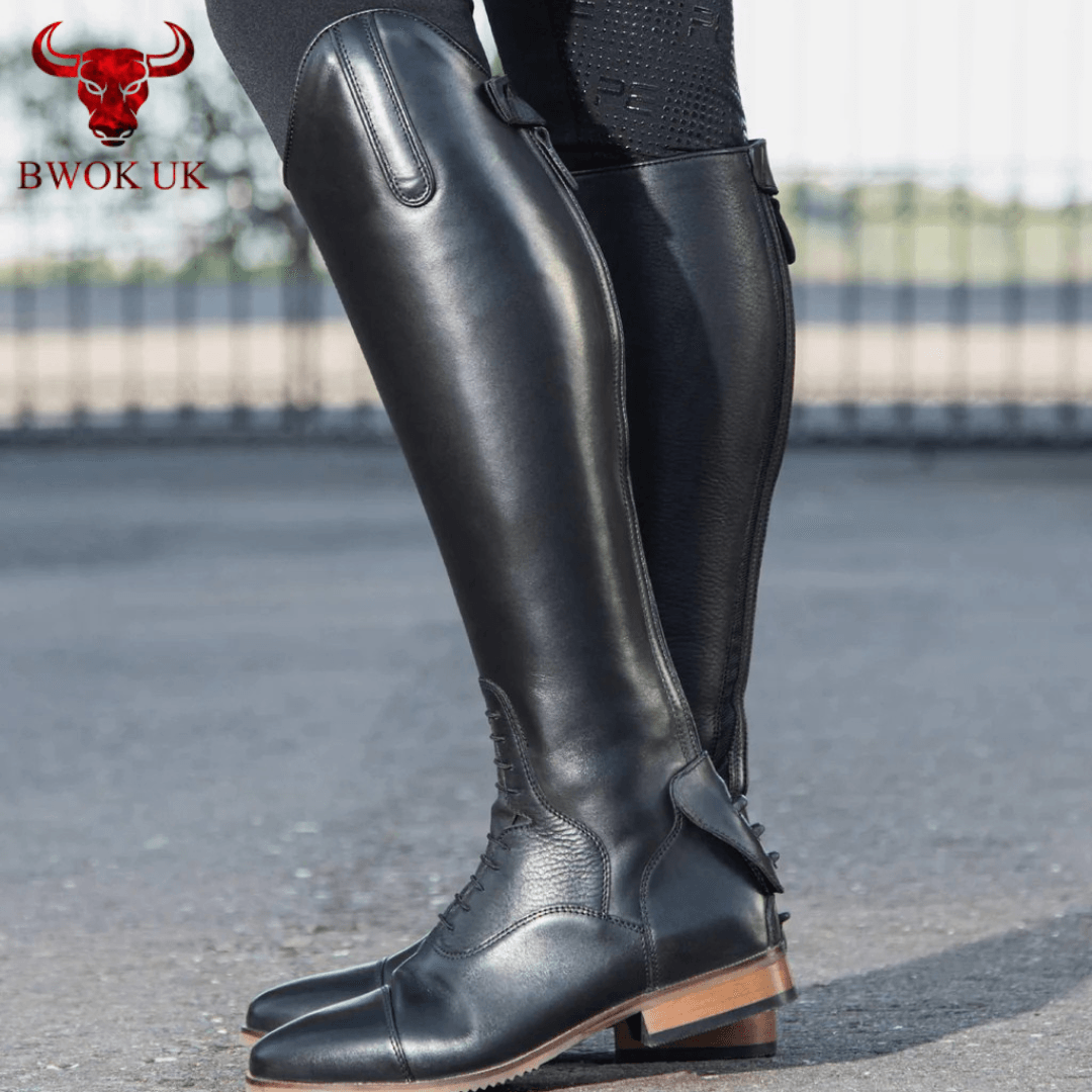 Black Leather Equestrian Riding Boots - Bwok limited