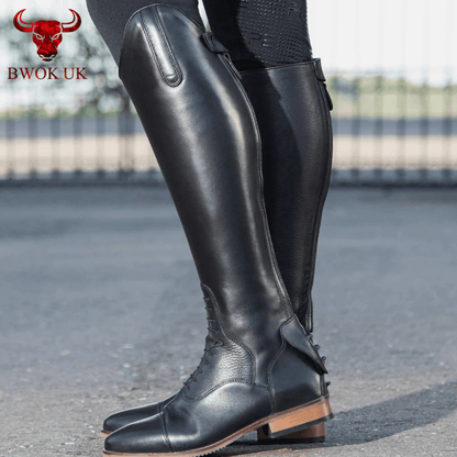Black Leather Equestrian Riding Boots - Bwok limited